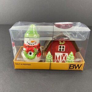 BW Snowman Barn Christmas Salt Pepper Set